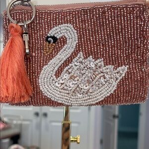 Sol and Mer Beaded Swan Coin Pouch in Terracotta Pink NWT